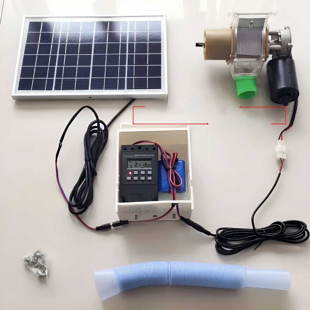 Automatic chicken and duck feeding machine with solar panel and watertight caisson design