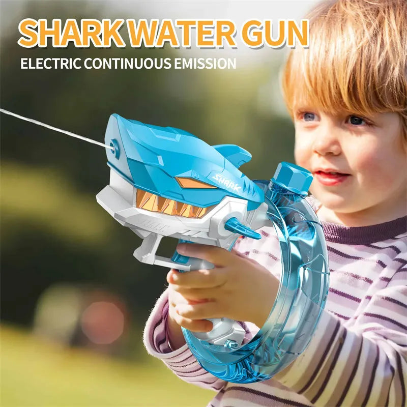Blue Shark electric water gun toy with large tank for automatic continuous water fire