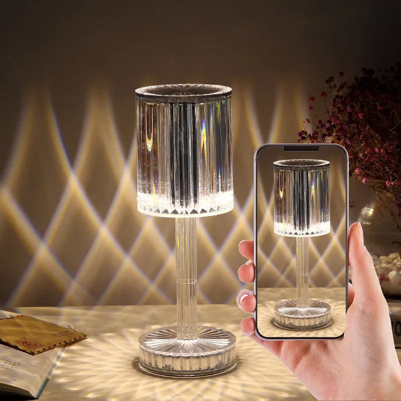 Crystal table lamp with transparent K9 crystal shade and touch dimmable base