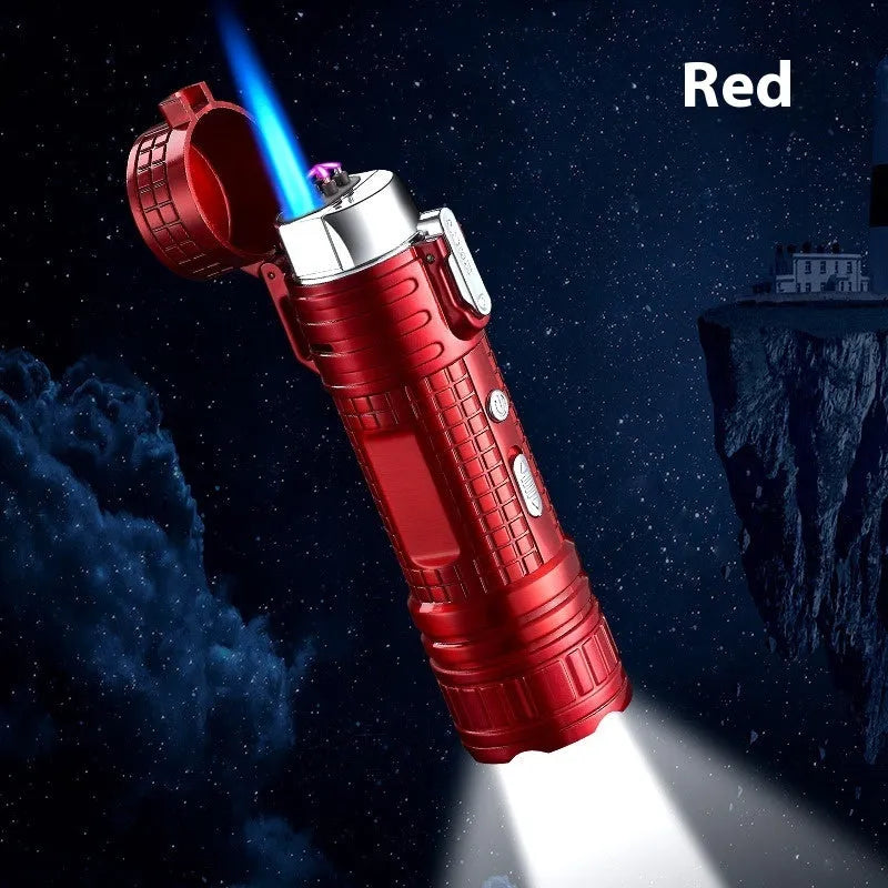 TH727 multi-function metal flashlight lighter showing camouflage colour option with both lighting functions
