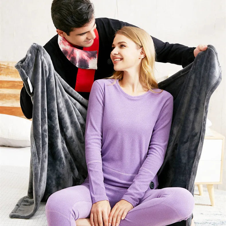 Dark grey coral fleece USB heated blanket shawl with control button