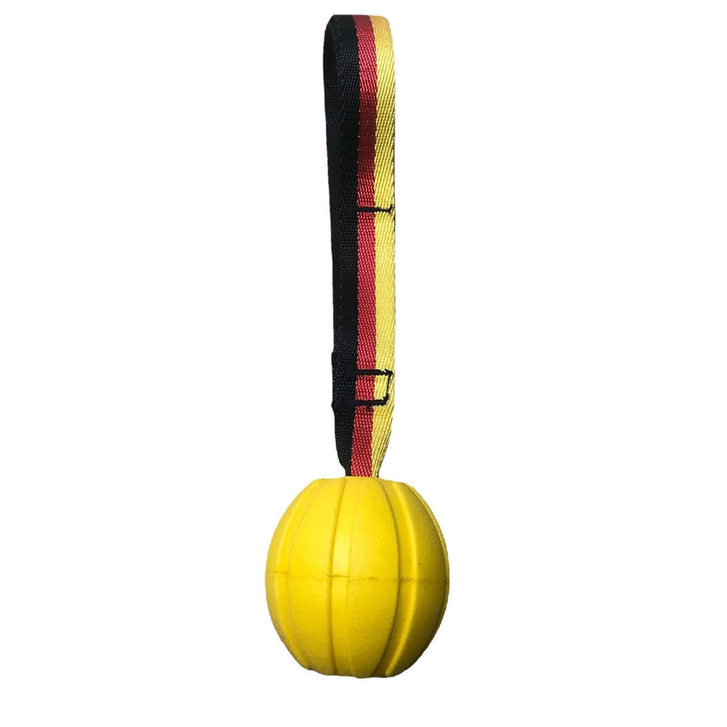 Floating camouflage and yellow EVA foam pet training balls with strings in three different sizes