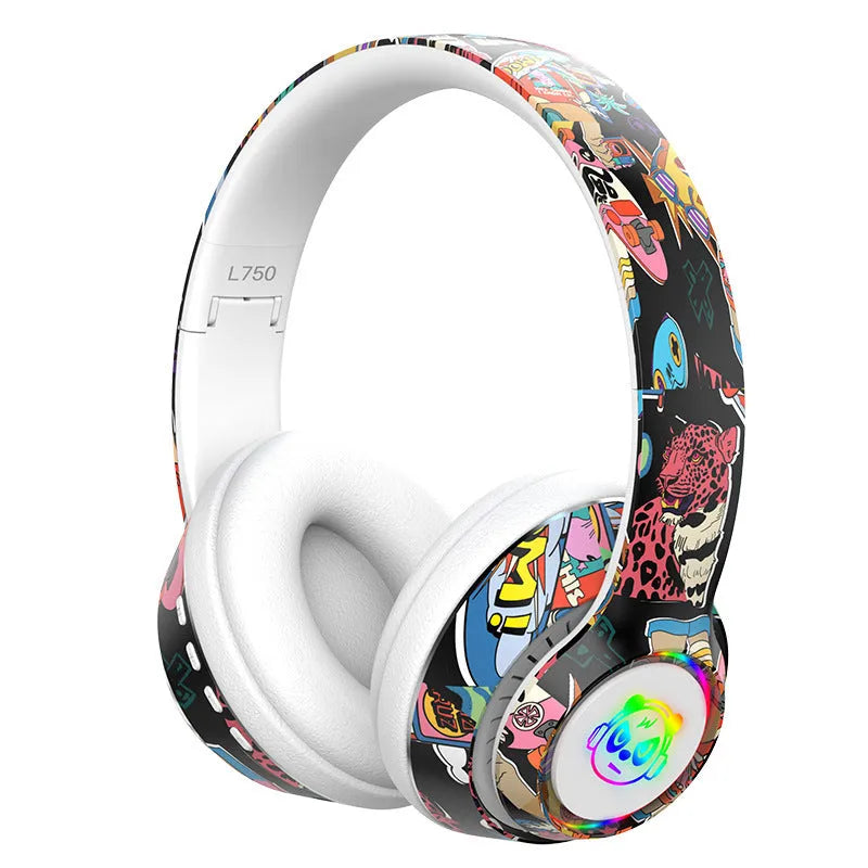 Graffiti wireless Bluetooth headset in black or white colour with head-mounted design