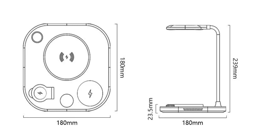 Black, green, or white 15W wireless magnetic charger with optional desk lamp and USB-C cable.