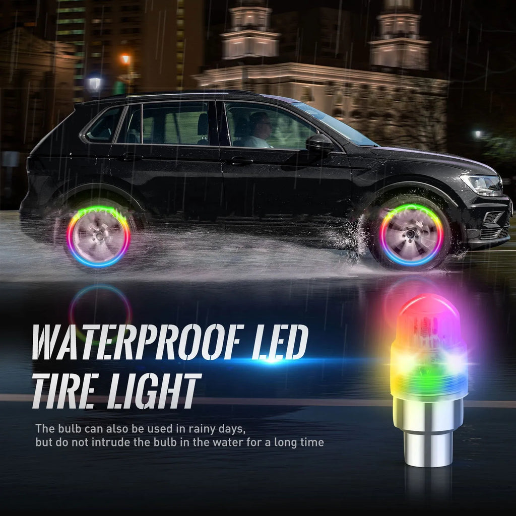 Two LED wheel valve lamps in ABS casing, 4cm size, for bicycle or car tyre valve attachment