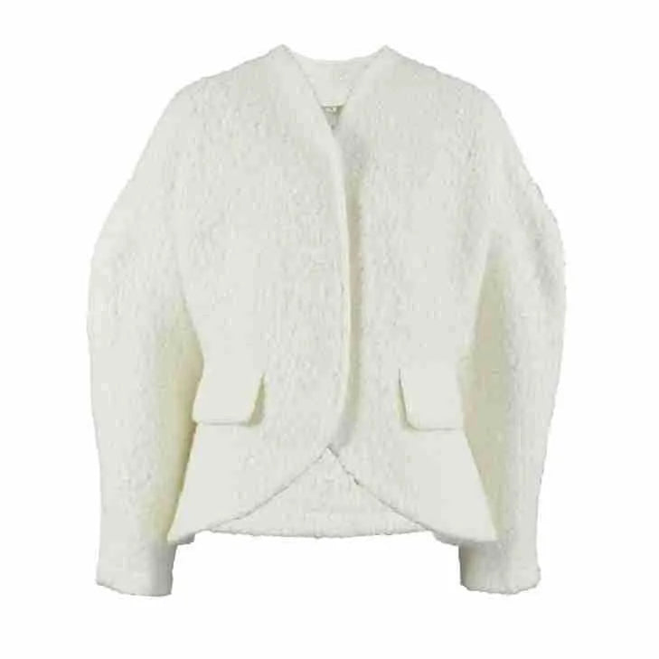Women's thick woolen coat solid white with raglan sleeves loose fit commuting style 100% polyester