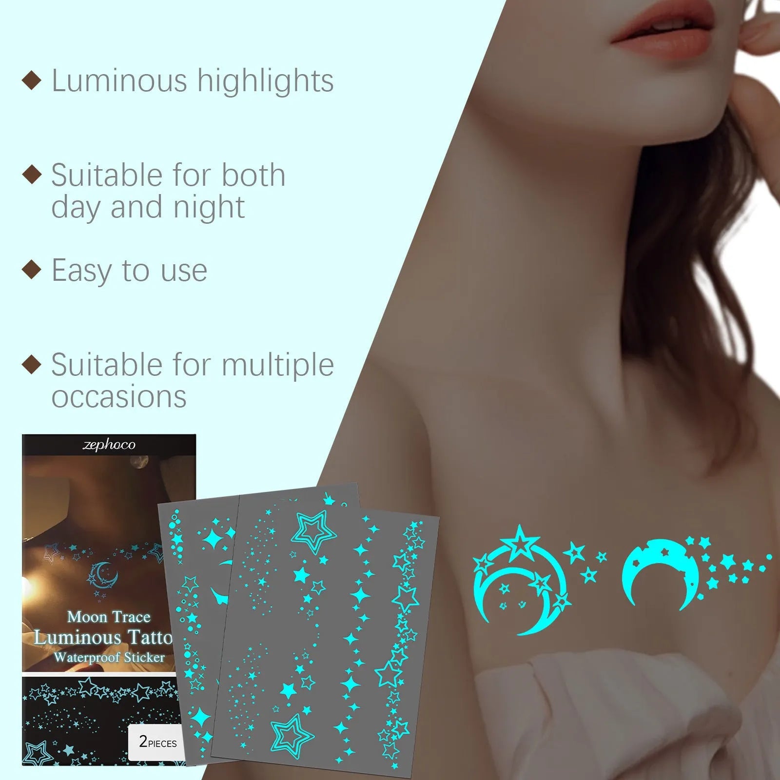 Pack of two luminous build-a-party ball temporary tattoo stickers with cosmetic paste.