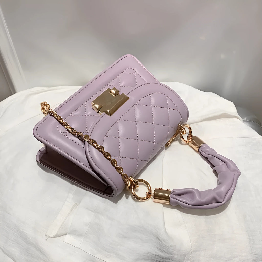 Korean style women's messenger bag with rhombus pattern on soft PU surface in purple colour