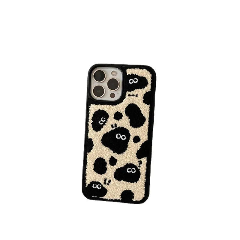 Black plush soft fairy design phone case for iPhone models.