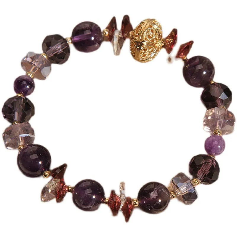 Purple crystal pumpkin beads bracelet for women with wind chime charms and rhinestone details