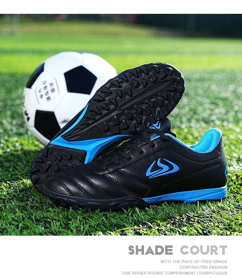 Men's outdoor football boots with synthetic leather upper and non-slip rubber sole for artificial grass