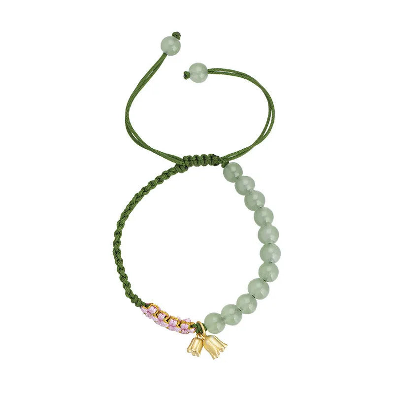 Red rope hand woven bracelet with lily carrying strap design in national style for women