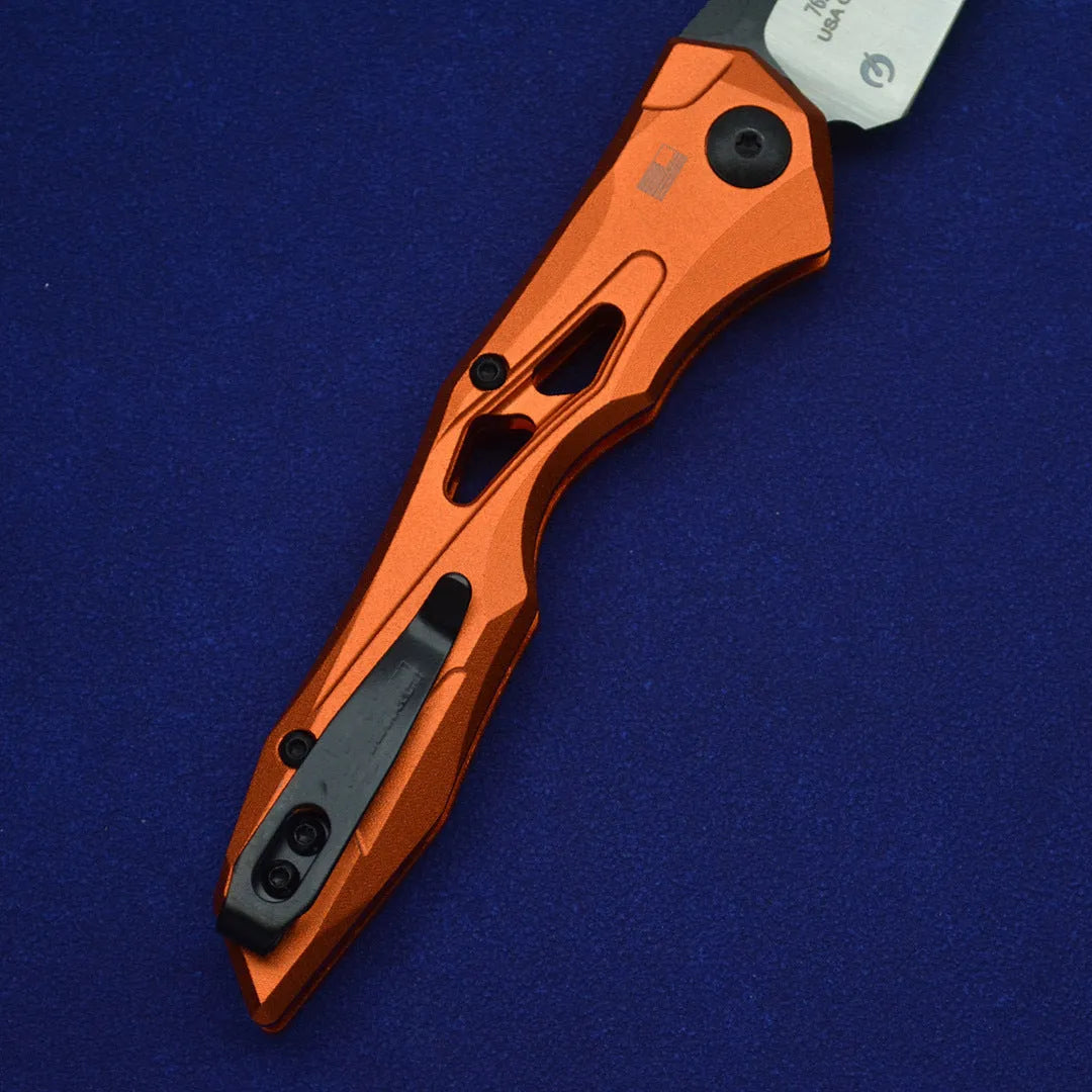 Black folding fruit knife with D2 steel blade and aviation aluminium handle open showing 19cm length