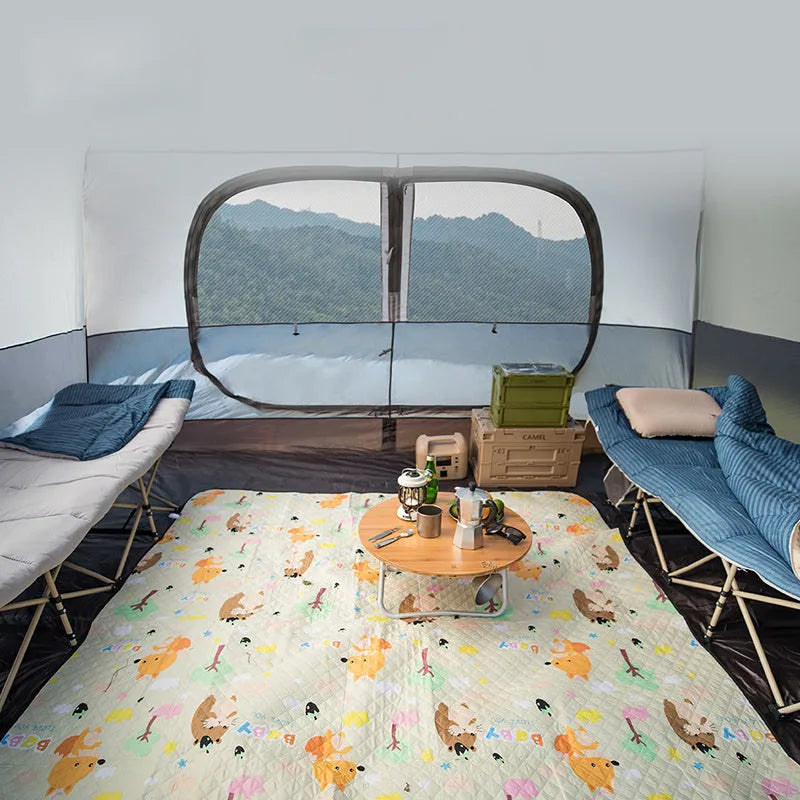Titanium gray quick-build outdoor tent with glass poles, 305x260x185cm size, for 6-8 person camping