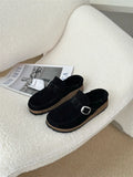 Men's and women's same style mule slippers in sand gray with cow suede upper and cork sole