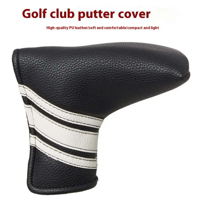 Black PU leather golf push rod sleeve for storing club head covers.
