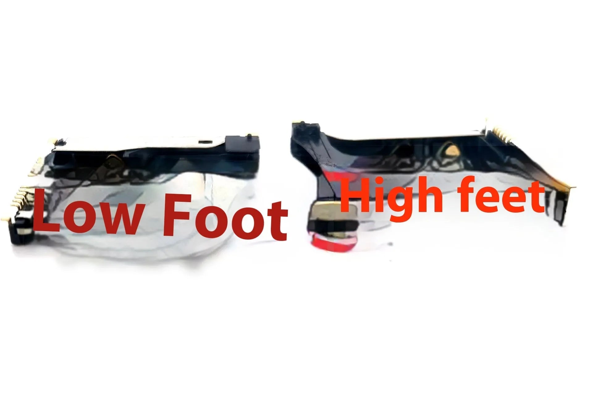 Alloy camera memory card slot component showing high foot and low foot height options