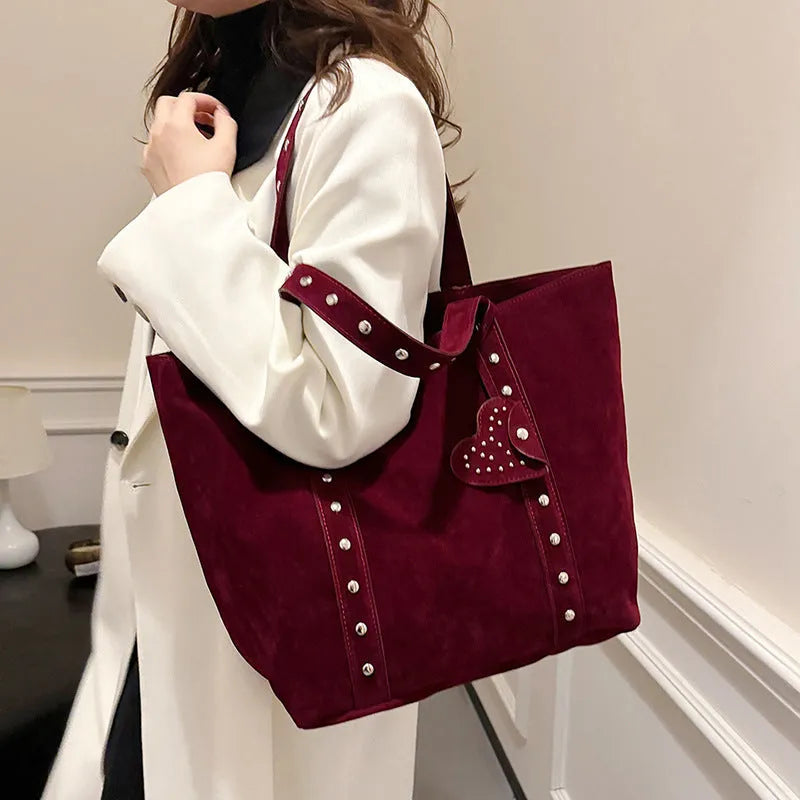PU leather tote bag with double shoulder straps in horizontal square design with sandwich pockets