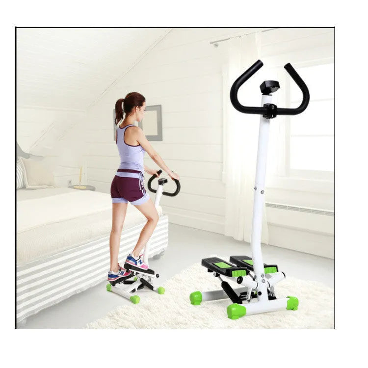 Double super armrest treadmill in green with hydraulic stepping mechanism and electronic display for home gym fitness