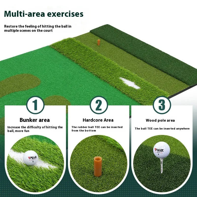 PGM multifunctional golf practice mat on indoor floor with golf ball