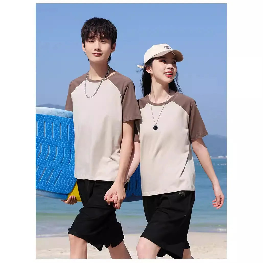 Cotton blend round neck t-shirt work clothes printing pullover in loose fit with multiple colour options