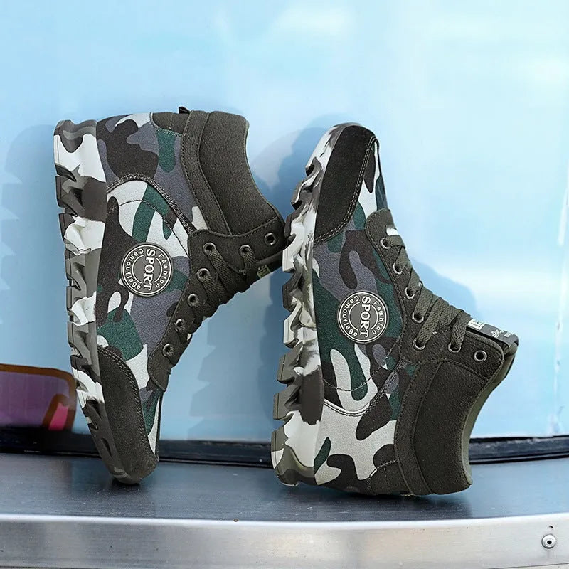 Green camouflage canvas sneakers with rubber soles for women, casual footwear