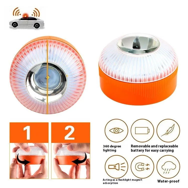 V16 LED Emergency Warning Light with plastic housing, available in multiple colour options, 50000-hour lifespan
