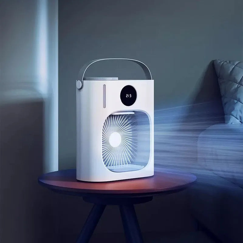 White USB refrigeration air conditioner fan with timing screen display, 276x229x148 mm
