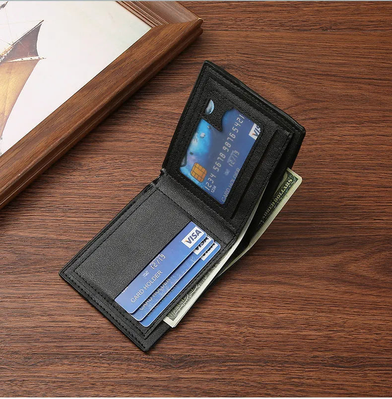 Men's black snakeskin embossed short PU leather wallet with card slots and coin pocket