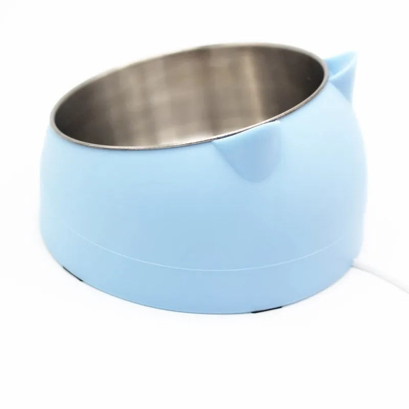 Stainless steel double bowl cat bowl with oblique mouth, available in 200ml and 400ml, Matcha Green colour option