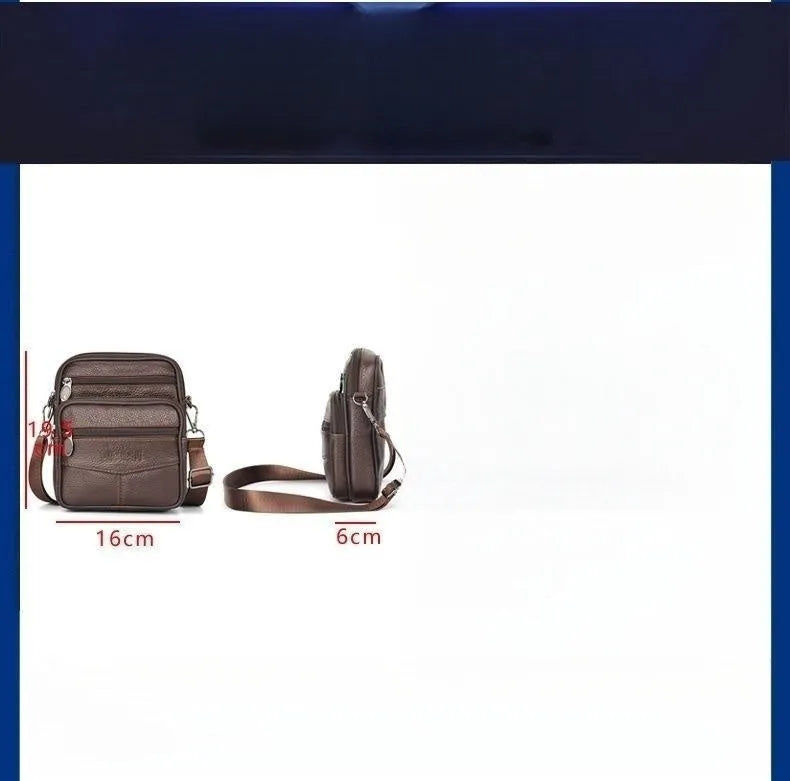 Men's leather waist bag in black or dark brown, worn as waist bag, shoulder messenger bag, or belt pouch