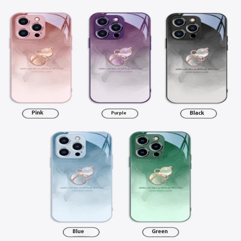 Tempered glass phone case with watercolour blooming gourd metallic paint lens design, compatible with iPhone 15 Pro Max