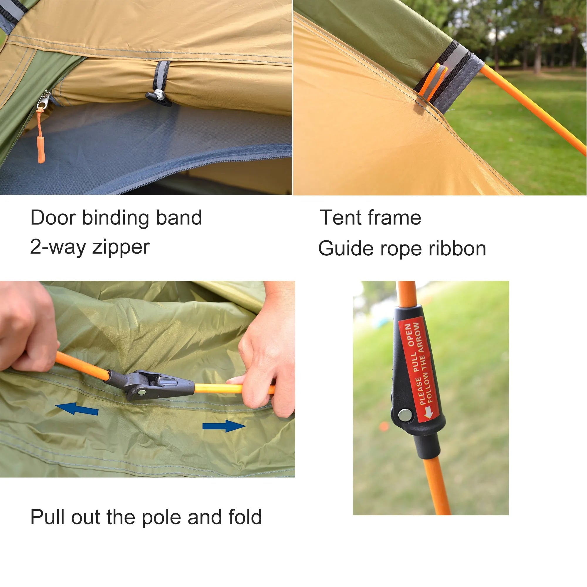 Khaki fully automatic hexagonal camping tent set up outdoors with two doors and dome shape, for 5-8 people
