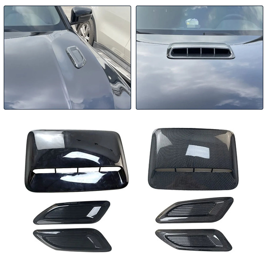 ABS plastic car air scoop shroud and engine cover set in black or carbon fibre finishes
