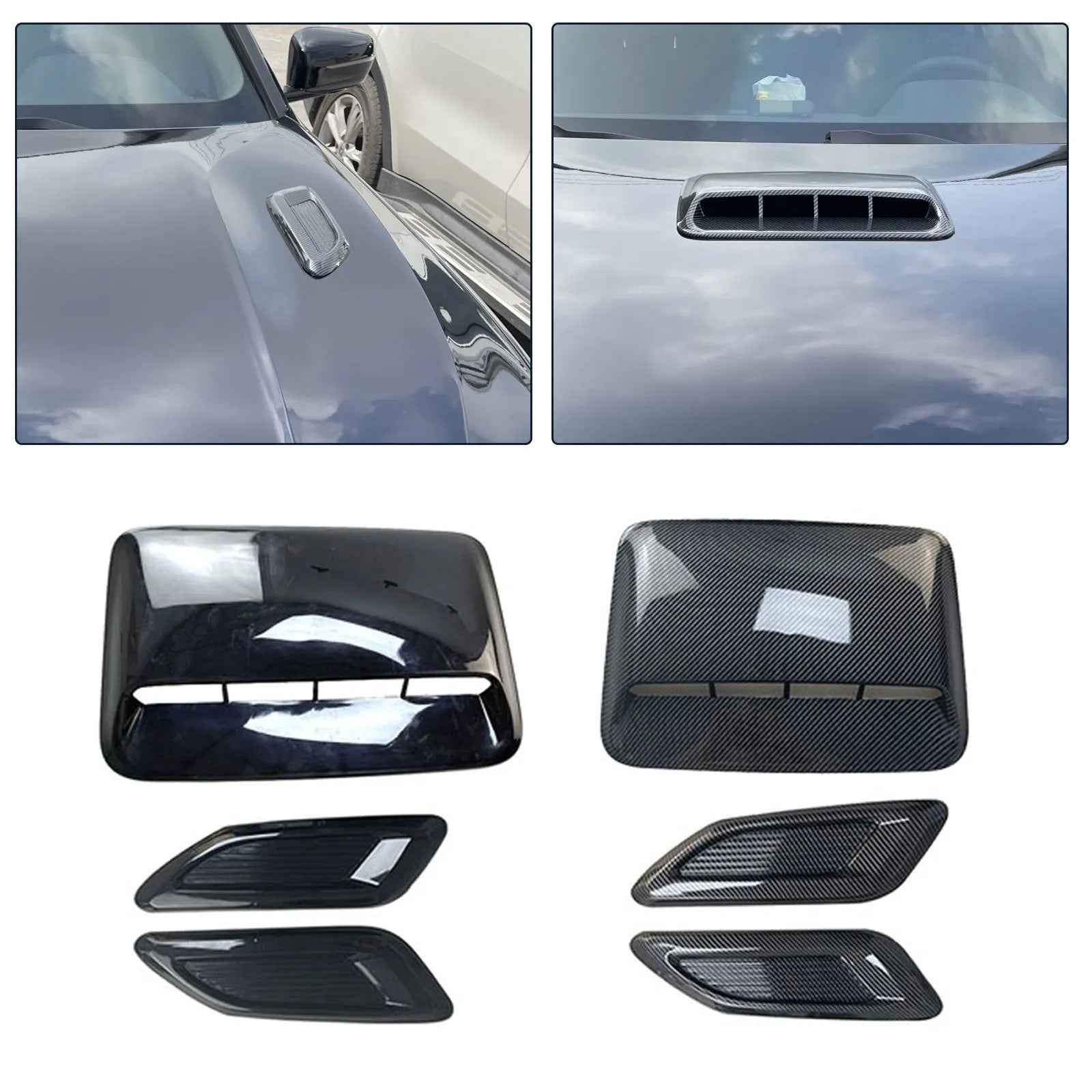 ABS plastic car air scoop shroud and engine cover set in black or carbon fibre finishes