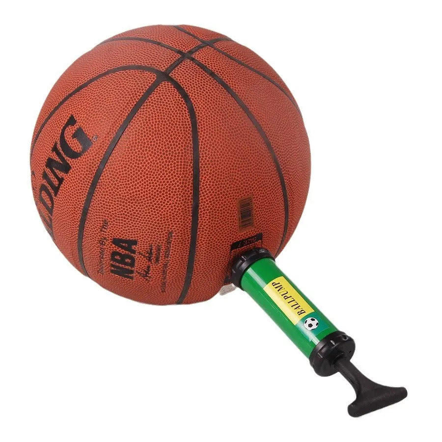 Mixed colour plastic manual hand pump for inflating sports balls and balloons.