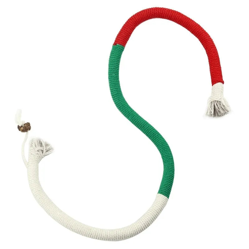 Cat bite rope toy made from cotton thread in orange quality grade with teaser stick design