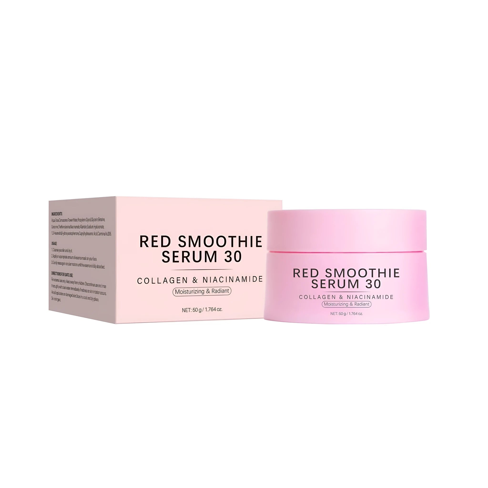 Red smoothie face mask in neutral packaging with 50g content label