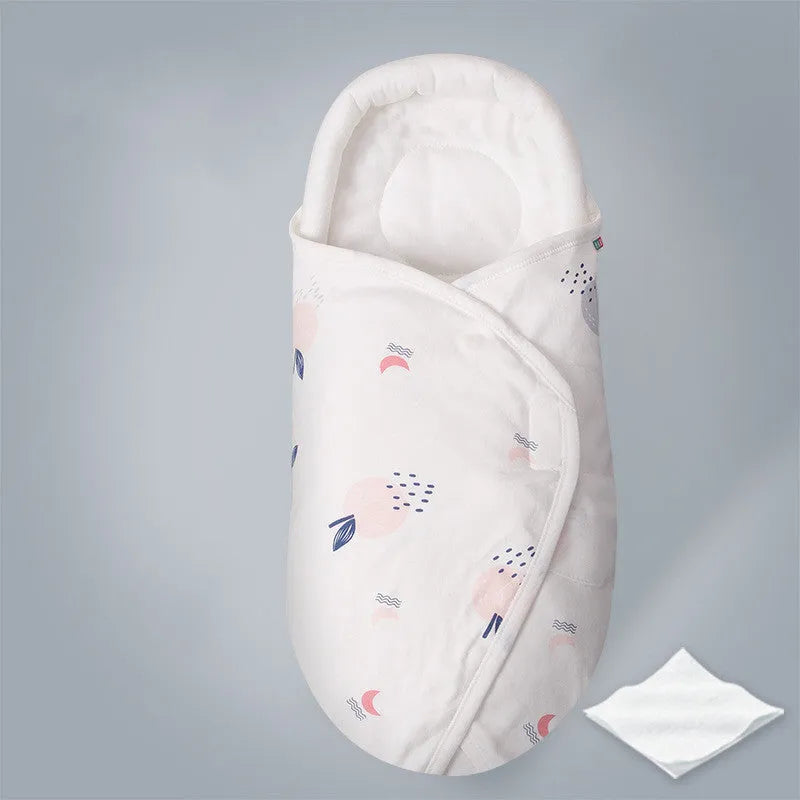Pure cotton anti-startle baby swaddle in a 30x60 cm size showing one of eight print designs like Dinosaur or Starry Sky.