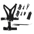 Black PC 9-in-1 chest strap and headband suit for sports cameras and smartphones, measuring 20x20x6cm