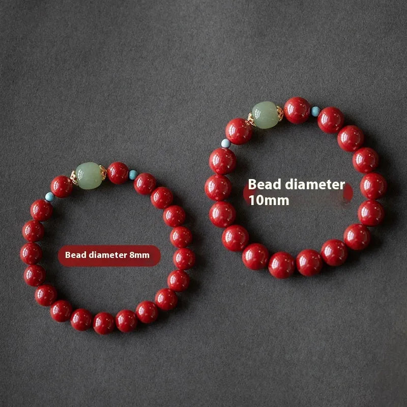 Geometric cinnabar Hetian jade bead bracelet with elliptical purple gold sand beads and coated metal details