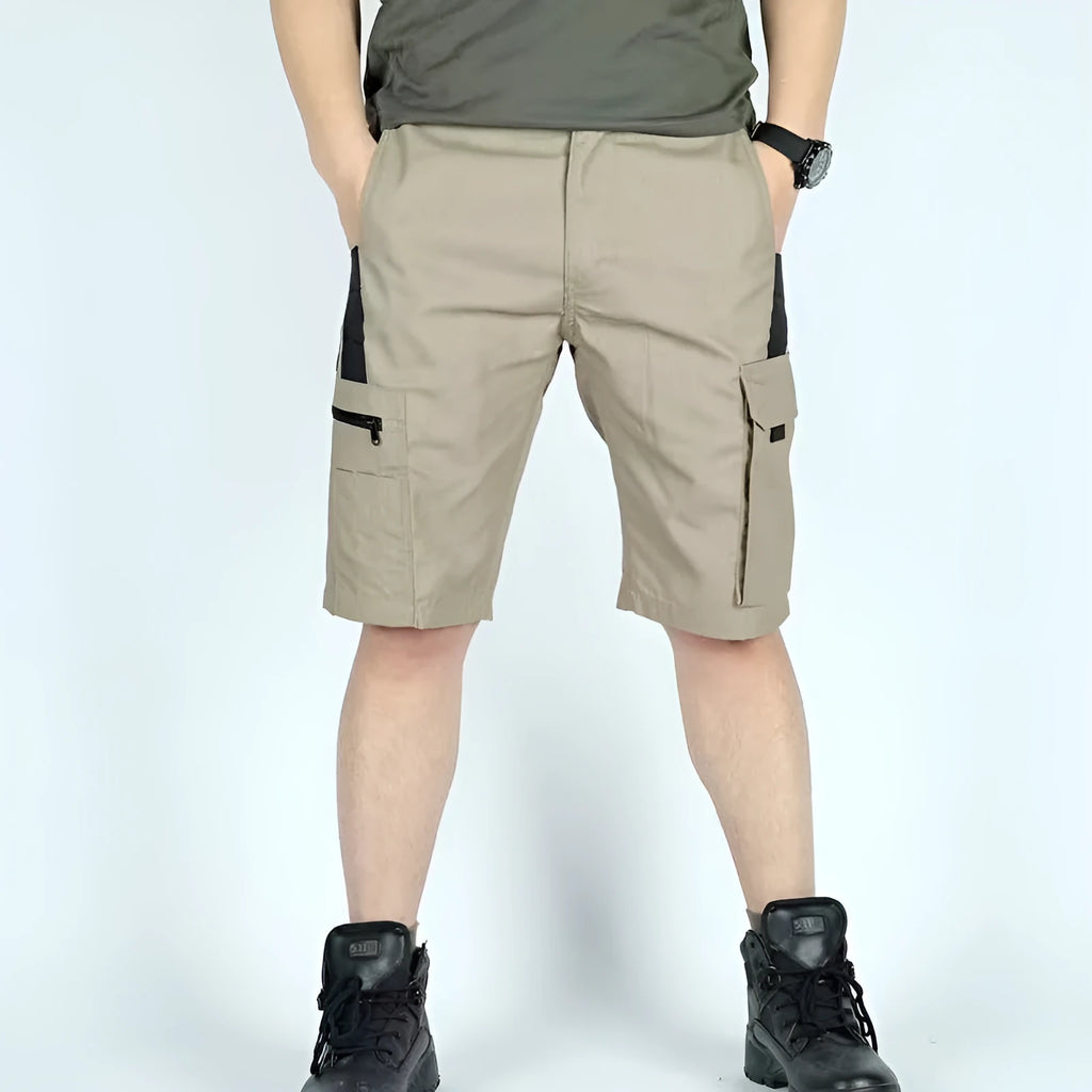 Beetle elastic waist camouflage shorts for adults shown in multiple colour and pattern options.