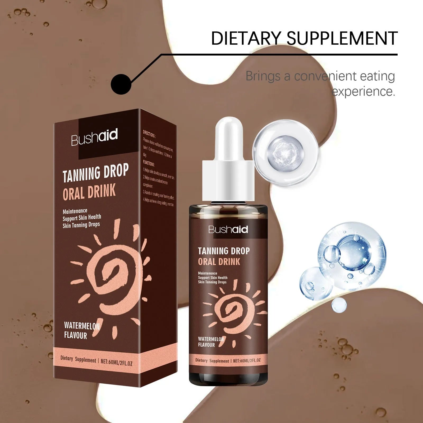Sun protection tanning essence bottle with 60ml capacity and compact dimensions
