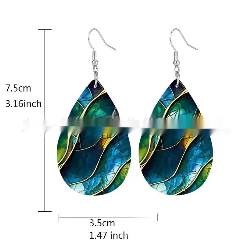 Acrylic flat branch knot drop earrings with printed surface design in Style 1 and Style 2 colour variations