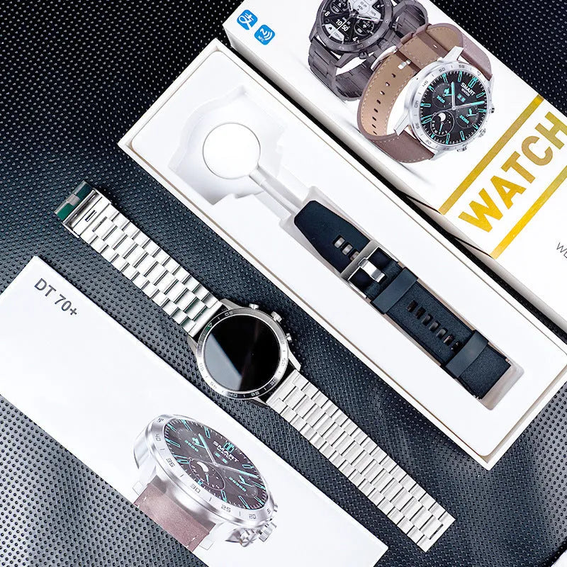 DT70 smartwatch with Bluetooth calling, heart rate monitoring, and sleep tracking