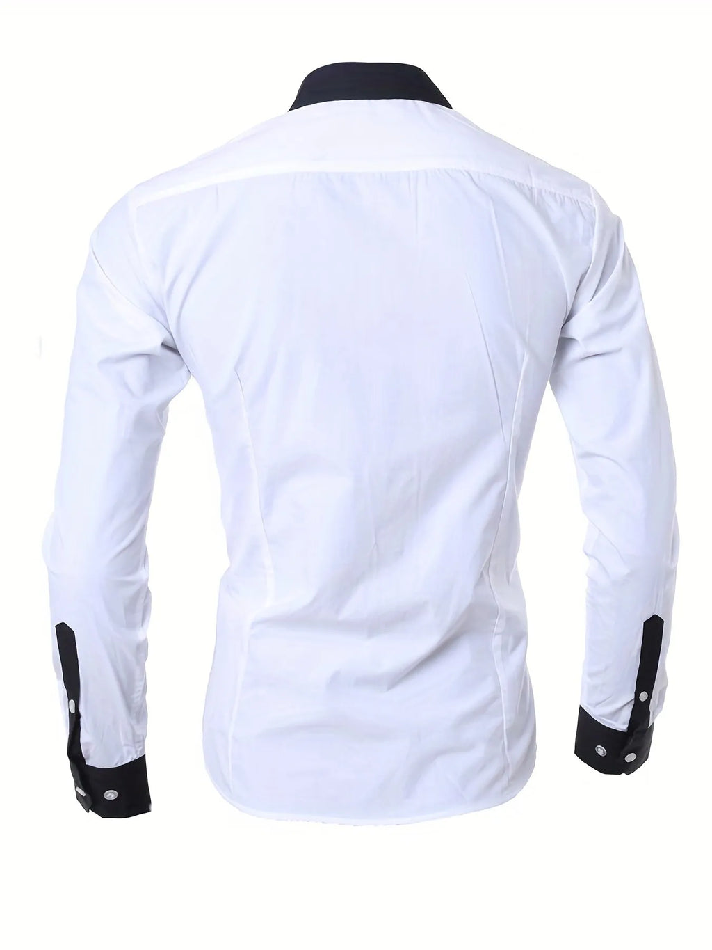 Men's white long-sleeve colour-blocked shirt with contrasting panels, front view