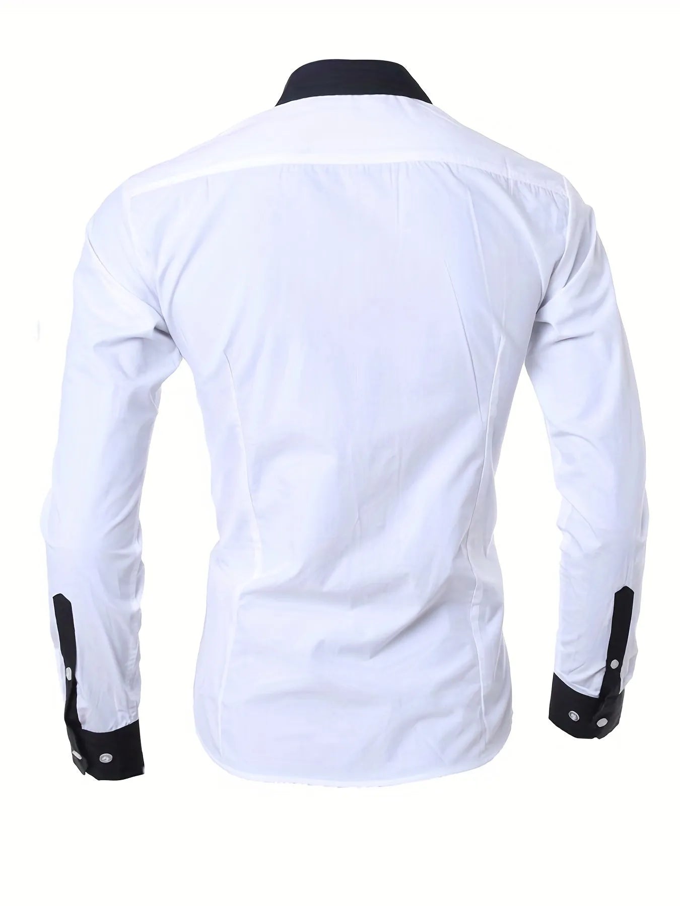Men's white long-sleeve colour-blocked shirt with contrasting panels, front view