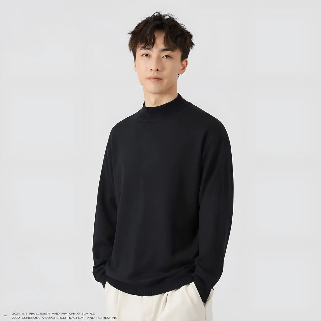 Men's loose-fit long-sleeved pullover sweater in a casual style, shown in a choice of colours.