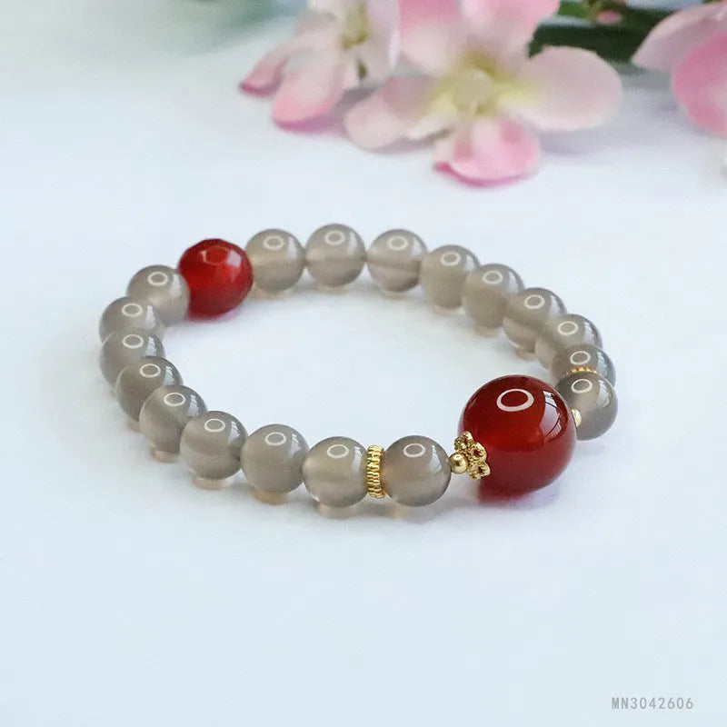 Smoky purple chalcedony and red agate bracelet with 8mm geometry beads.