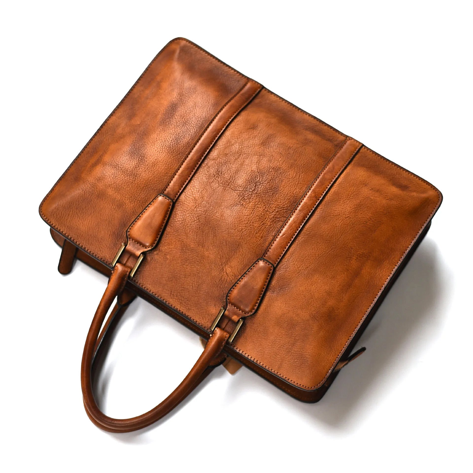 Men's 14-inch horizontal leather business handbag in khaki and black colours